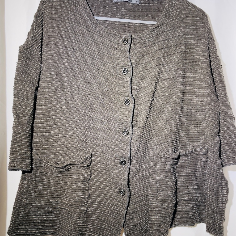 Gray Knit Cardigan with 3/4 Sleeves